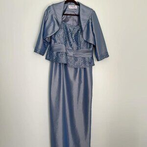 Vintage Cameron Blake by Mon Cheri Evening Gown Blue 2piece Wedding NYE Awards